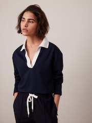 Mint Velvet Blue Long Sleeve 100% Cotton Polo Top - Image 6 of 8