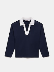 Mint Velvet Blue Long Sleeve 100% Cotton Polo Top - Image 7 of 8