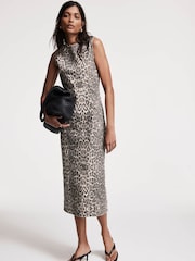 Mint Velvet Cream Leopard Print Denim Column Dress - Image 1 of 1