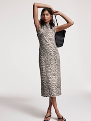 Mint Velvet Cream Leopard Print Denim Column Dress - Image 2 of 8