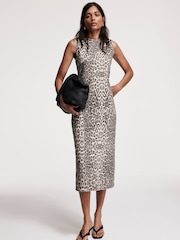 Mint Velvet Cream Leopard Print Denim Column Dress - Image 4 of 8
