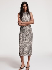 Mint Velvet Cream Leopard Print Denim Column Dress - Image 6 of 8