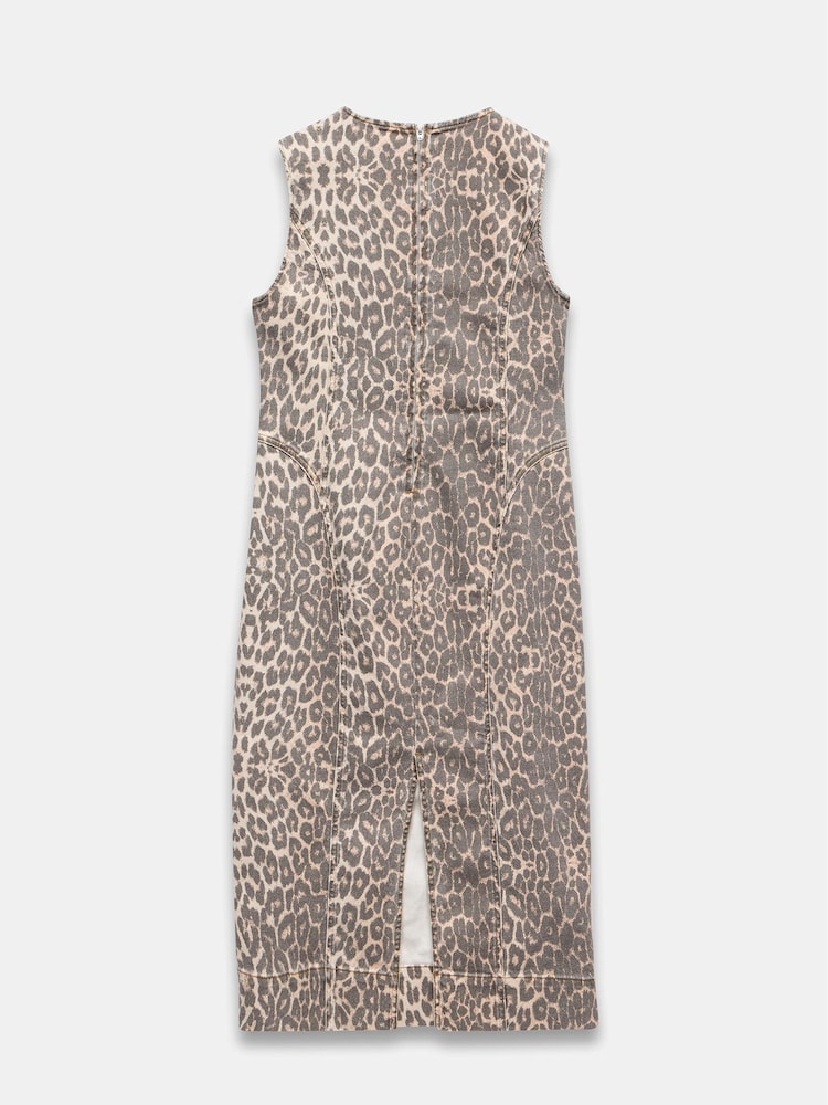 Mint Velvet Cream Leopard Print Denim Column Dress - Image 8 of 8