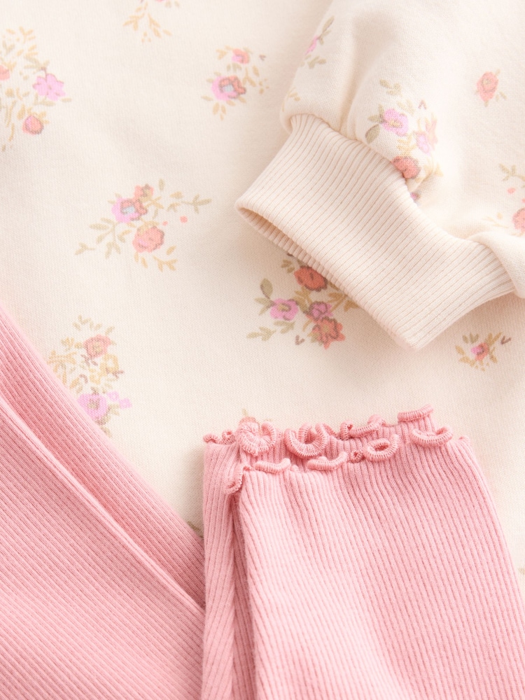 Light Pink Ditsy Floral Collar Sweatshirt and Leggings Set (3mths-7yrs) - Image 4 of 4