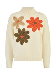 Yumi Cream Knitted Jumper With Appliqué Flower - Image 5 of 5