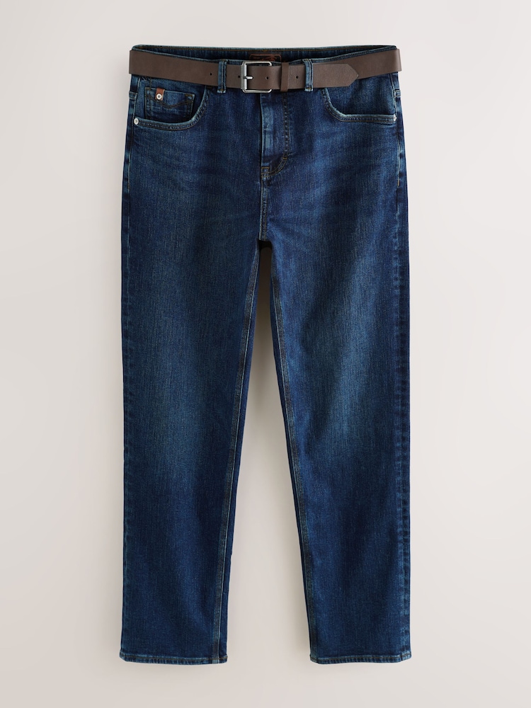Blue Straight Fit Signature Belted Jeans - Image 1 of 5 Blue Straight Fit Signature Belted Jeans - Image 1 of 5