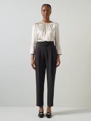 LK Bennett Black Tabitha Belted Crepe Trousers - Image 1 of 3