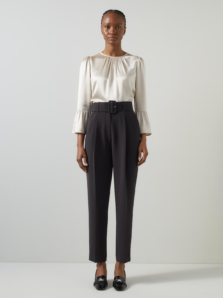 LK Bennett Black Tabitha Belted Crepe Trousers - Image 1 of 3