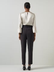 LK Bennett Black Tabitha Belted Crepe Trousers - Image 2 of 3