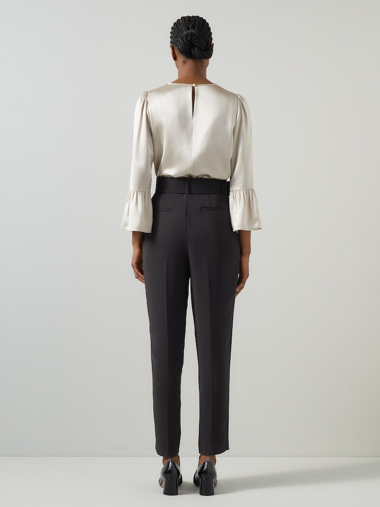 LK Bennett Black Tabitha Belted Crepe Trousers - Image 2 of 3