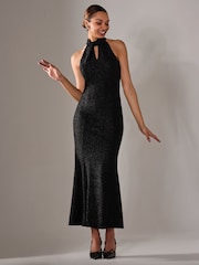 Jolie Moi Black Halter Neck Fishtail Maxi Dress - Image 1 of 6