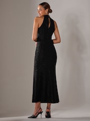 Jolie Moi Black Halter Neck Fishtail Maxi Dress - Image 2 of 6
