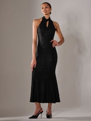 Jolie Moi Black Halter Neck Fishtail Maxi Dress - Image 4 of 6