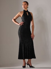 Jolie Moi Black Halter Neck Fishtail Maxi Dress - Image 5 of 6