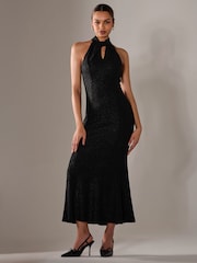 Jolie Moi Black Halter Neck Fishtail Maxi Dress - Image 6 of 6