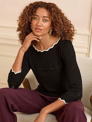 Love & Roses Black Tipped Scallop Pointelle Fine Gauge Jumper - Image 1 of 4