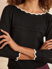 Love & Roses Black Tipped Scallop Pointelle Fine Gauge Jumper - Image 2 of 4