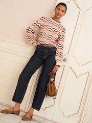 Love & Roses Cream Wavy Rainbow Stripe Frill Neck Knitted Jumper - Image 3 of 4