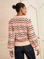 Love & Roses Cream Wavy Rainbow Stripe Frill Neck Knitted Jumper - Image 4 of 4