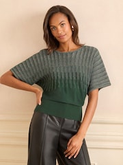 Love & Roses Forest Green Multi Lurex Batwing Knitted Top - Image 1 of 4