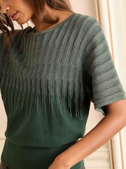 Love & Roses Forest Green Multi Lurex Batwing Knitted Top - Image 2 of 4