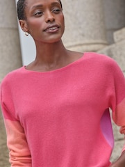 Pure Collection Pink Gassato Cashmere Colourblock Crew Neck Sweater - Image 3 of 3