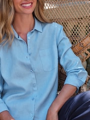 Pure Collection Blue 100% Linen Shirt - Image 3 of 3
