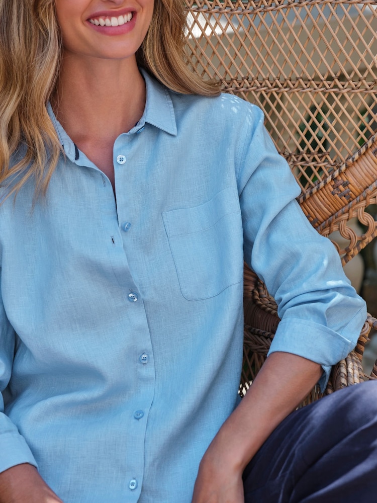 Pure Collection Blue 100% Linen Shirt - Image 3 of 3