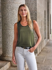 Pure Collection Slim Green Silk Front Round Neck Fitting Jersey Vest - Image 1 of 3