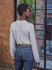 Pure Collection Frill Open Neck White Jersey Top - Image 2 of 3