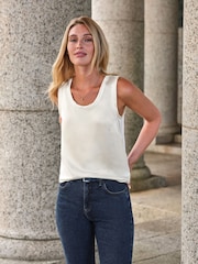 Pure Collection Slim Cream Silk Front Round Neck Fitting Jersey Vest - Image 1 of 3