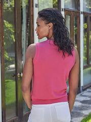 Pure Collection Pink Cashmere Crew Neck Tank - Image 2 of 3