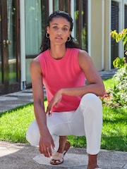 Pure Collection Pink Cashmere Crew Neck Tank - Image 3 of 3