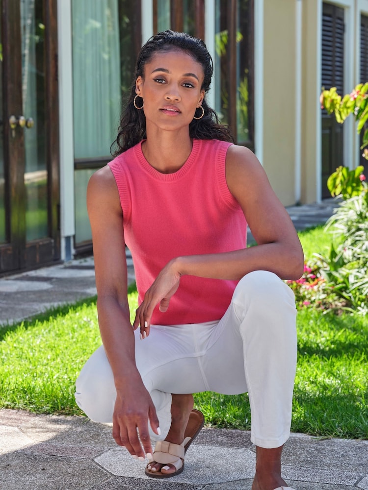 Pure Collection Pink Cashmere Crew Neck Tank - Image 3 of 3