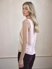 Pure Collection Slim Cream Silk Front Round Neck Fitting Jersey Vest - Image 2 of 3