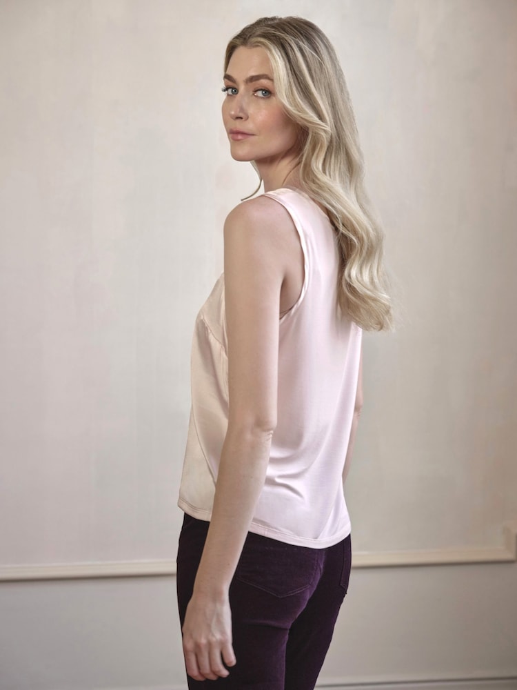 Pure Collection Slim Cream Silk Front Round Neck Fitting Jersey Vest - Image 2 of 3