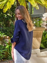 Pure Collection Blue 100% Linen Shirt - Image 2 of 3