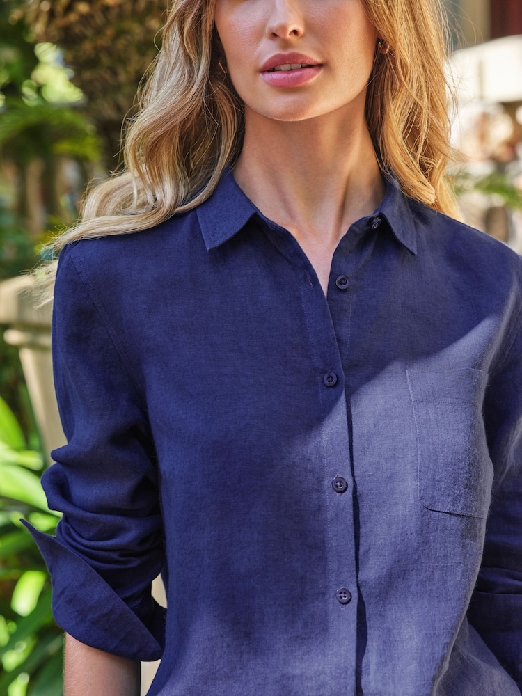 Pure Collection Blue 100% Linen Shirt - Image 3 of 3