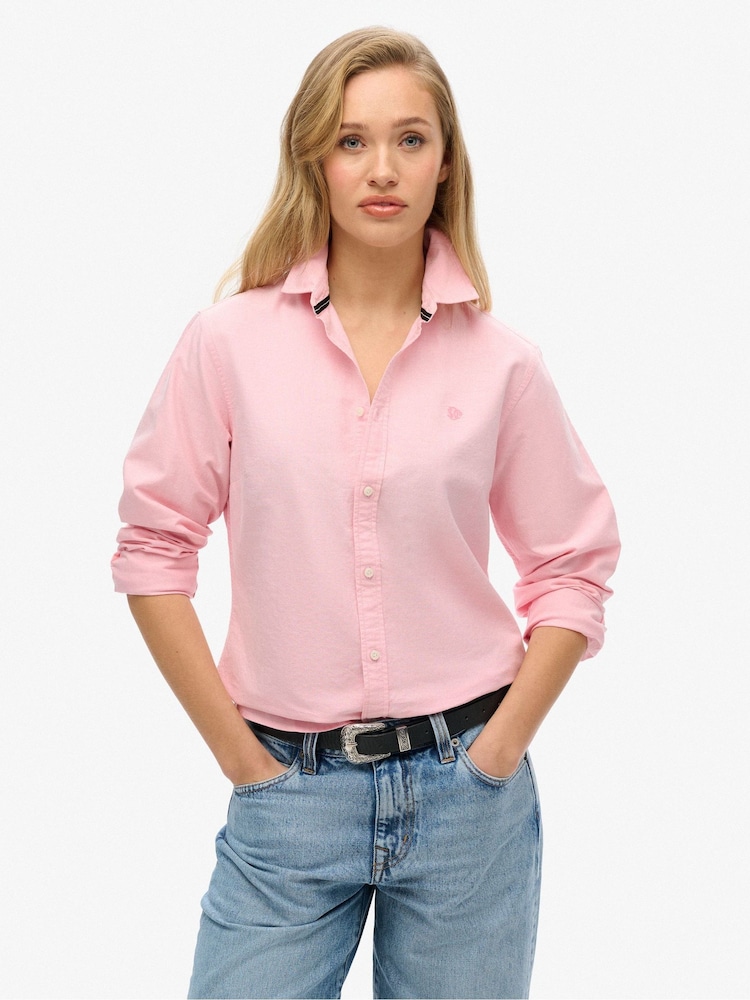 Superdry Pink Slim Oxford Long Sleeve 100% Cotton Shirt - Image 1 of 3
