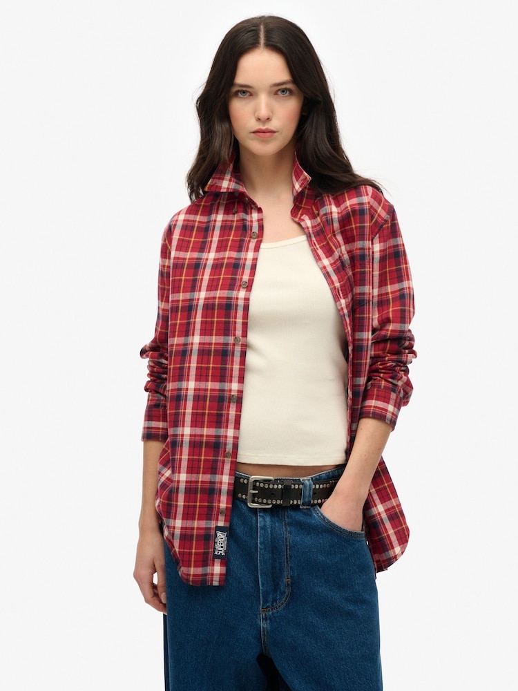 Superdry Red Oversized Vintage Check Shirt - Image 1 of 6