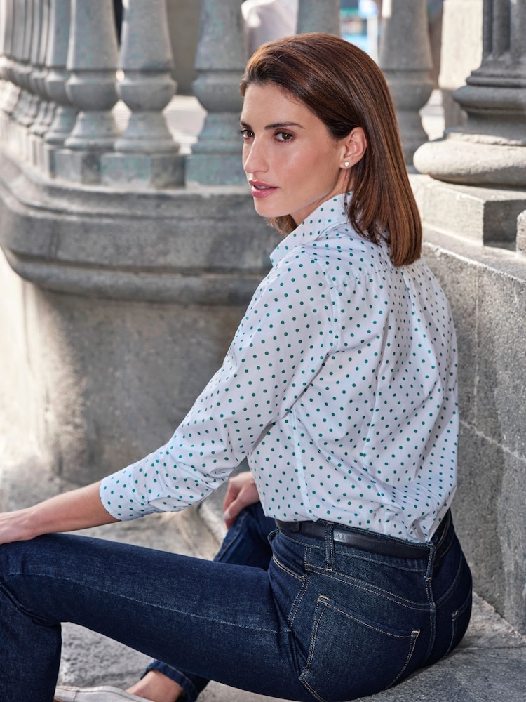 Pure Collection Green 100% Cotton Spot Shirt - Image 2 of 3 Pure Collection Green 100% Cotton Spot Shirt - Image 2 of 3