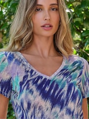 Pure Collection – Kurzarm-T-Shirt mit V-Ausschnitt aus 100 % Leinen, Blau - Bild 3 von 3