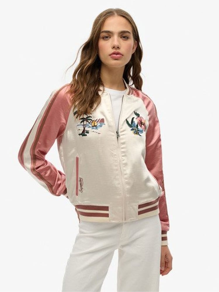 Superdry Cream Suikajan Embroidered Bomber Jacket - Image 1 of 3