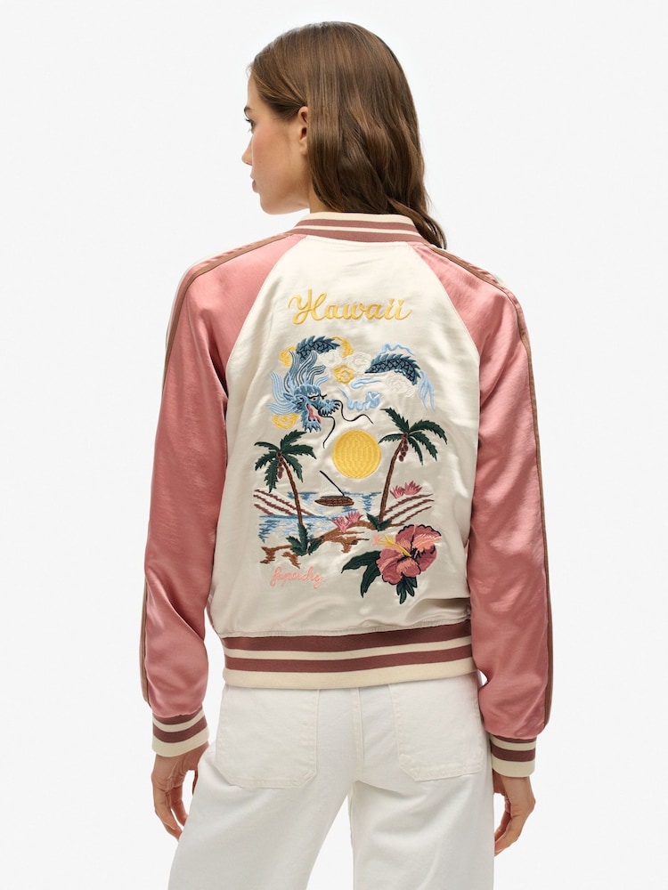 Superdry Cream Suikajan Embroidered Bomber Jacket - Image 2 of 3