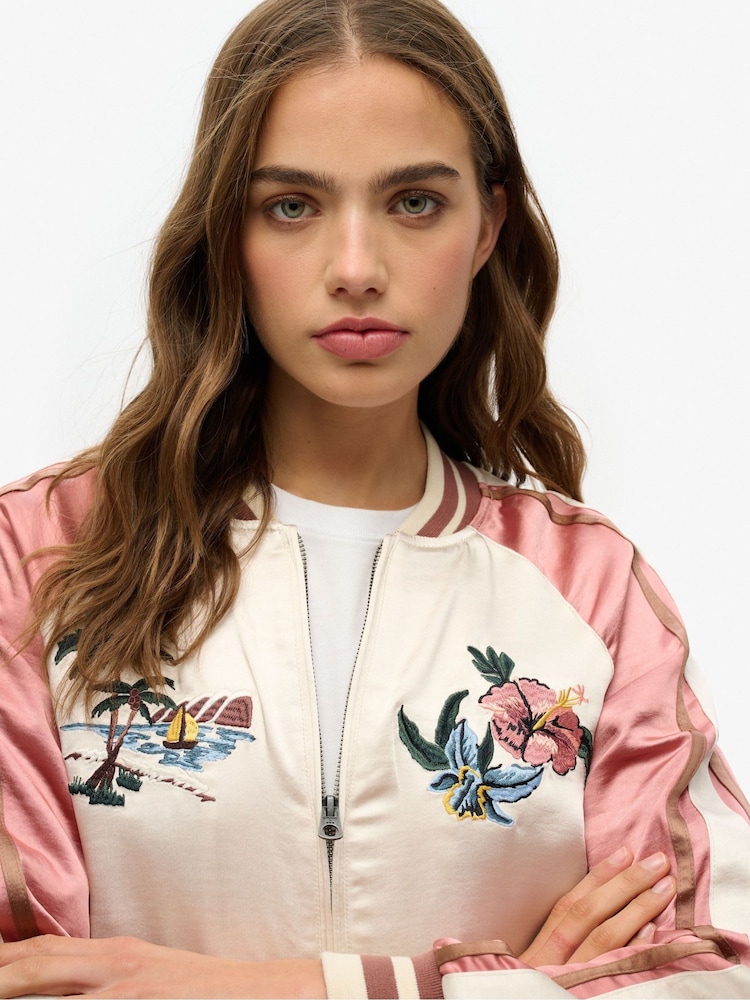 Superdry Cream Suikajan Embroidered Bomber Jacket - Image 3 of 3