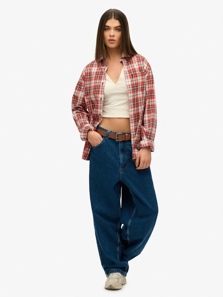 Superdry White Oversized Vintage Check Shirt - Image 2 of 6