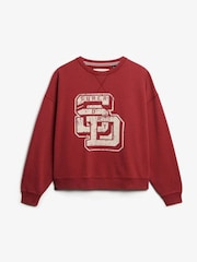 Superdry Red Athletic Essentials Relaxed Flock Crew 100% Cotton Sweatshirt - Image 4 of 5