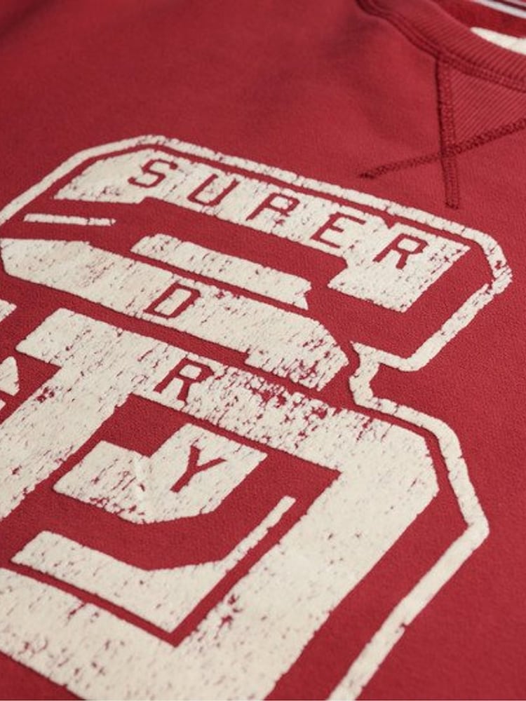 Superdry Red Athletic Essentials Relaxed Flock Crew 100% Cotton Sweatshirt - Image 5 of 5