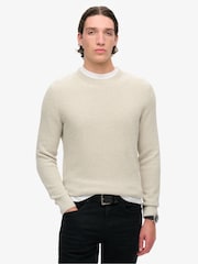 Superdry Grey Textured Crew Knitted 100% Cotton Jumper - Image 1 of 6