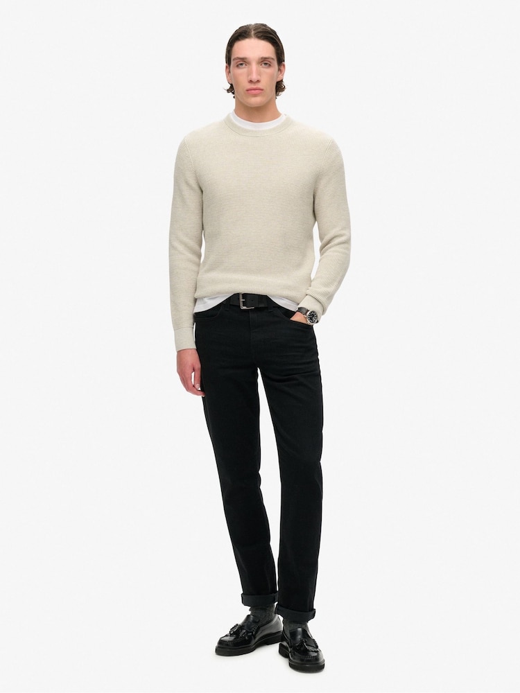 Superdry Grey Textured Crew Knitted 100% Cotton Jumper - Image 2 of 6